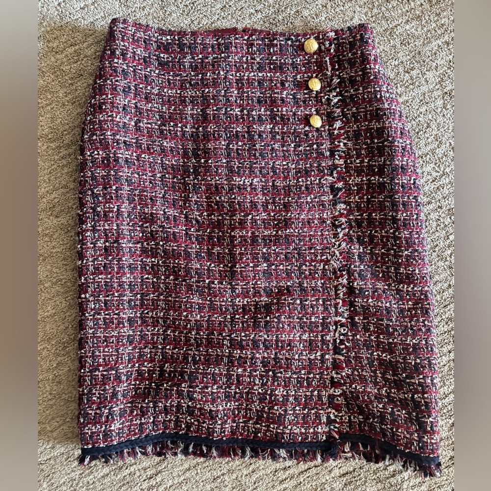 Talbots Tweed Midi Skirt with Gold Buttons